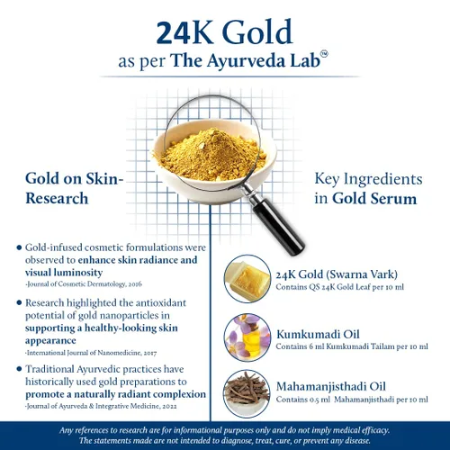 Vista 4 de Blue Nectar Suero de oro de 24 quilates con aceite puro de Kumkumadi para la cara, suero facial de colágeno ayurvédico para tensar la piel