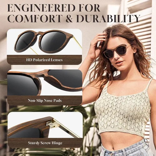 Vista 4 de SUNGAIT Gafas de sol redondas vintage prémium para mujeres y hombres, estilo clásico retro y moderno