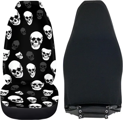 Vista 4 de UNICEU Juego de 2 fundas de cojín para asiento de automóvil, diseño de calavera gótica negra, lavable, accesorios interiores antideslizantes