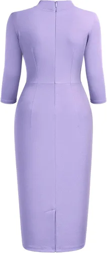 Vista 7 de Miusol - Vestido entallado de cóctel, plisado, estilo retro, cuello medio.