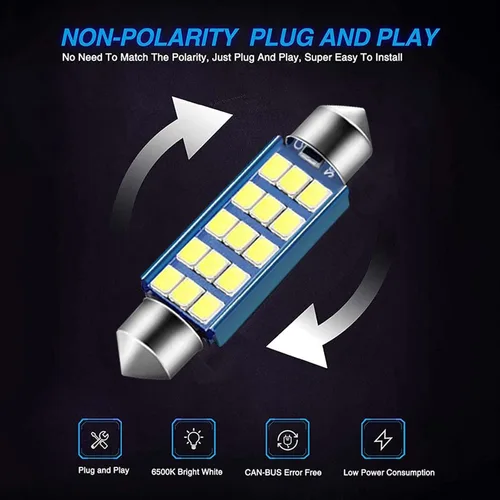 Vista 4 de 2 bombillas LED 578 extremadamente brillantes de 1.59 pulgadas, 6500 K, blanco 2835, chipsets de 400 lúmenes, para interiores, cúpula, mapa, puerta