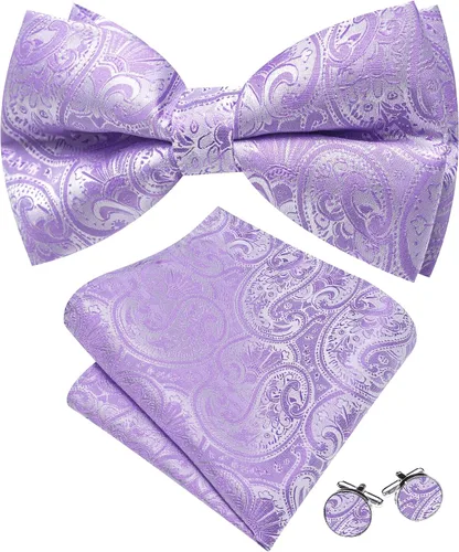 Vista 52 de Barry.Wang Pajarita de Rayas Paisley para Hombre de Seda Preatada Pañuelo de Bolsillo Gemelos Juego Formal Boda Fiesta Graduación