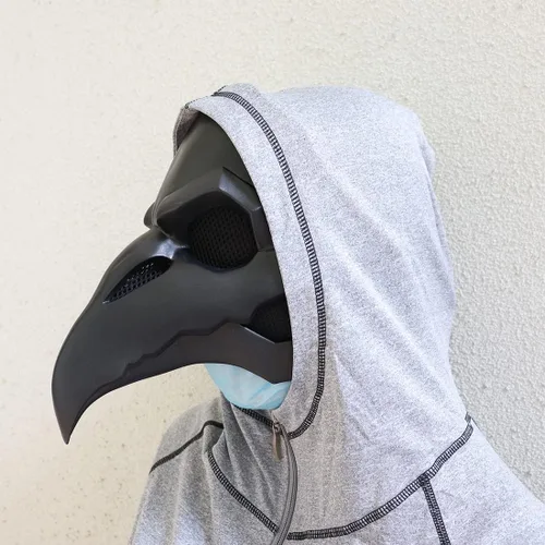 Vista 5 de CAFELE Steampunk - Máscara de pájaro de médico de la peste con luz LED, máscara retro de pico largo de nariz para cosplay, máscara de Halloween