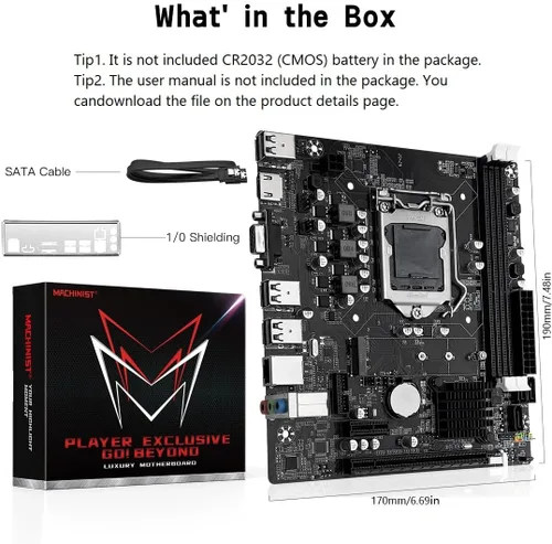 Vista 7 de MACHINIST Placa base para juegos H61 LGA 1155 (Intel 2ª/3ª generación), placas base para computadora Flex-ATX compatibles con PCIe 2.0, LAN 100M