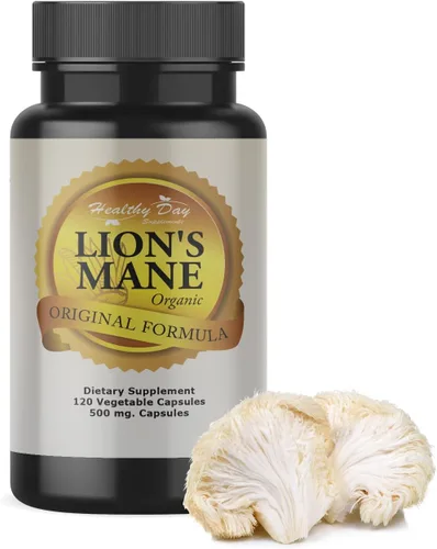 Vista 4 de Lions Mane - Cápsulas de cognición de hongos – 120 unidades Orgánico, sin gluten, suplemento de cerebro alfa para adultos Vitaminas cerebrales