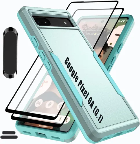 Vista 9 de Funda híbrida de doble capa para Pixel 6A de 6.1 pulgadas, resistente a los golpes, resistente a los golpes, con 1 soporte magnético para automóvil