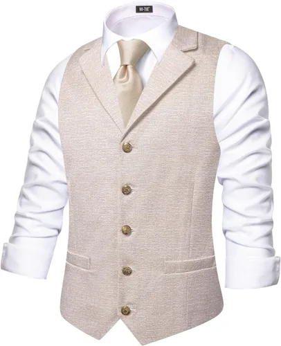Vista 15 de Hi-Tie Chaleco de lana con solapa de muesca para hombre, chaleco individual marrón (C Brown)