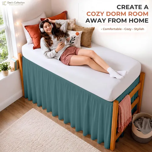 Vista 89 de Dorm Ruffle Twin XL 28" Drop Extra Long BedSkirt, Premium Brushed Microfiber Tailored Drop, Put On Elastic Long Dust Ruffle, Split Corner, Bedroom