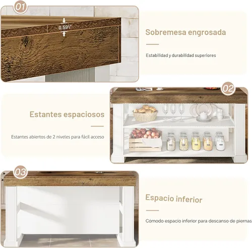 Vista 7 de Tribesigns Isla de cocina de 55 pulgadas con asientos y almacenamiento Mesa de isla estacionaria de madera con encimera grande y espacio