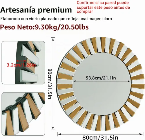Vista 6 de Espejo redondo decorativo Sunburst: borde de cristal