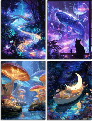 Vista 16 de Muzagroo Art Paquete de 4 Kits de Pinturas de Diamantes para Adultos Arte de Diamantes 5D DIY con Diamantes Redondos de Perforación Completa