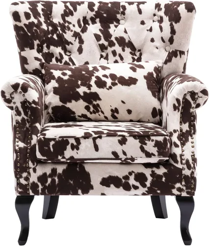 Vista 13 de chairus Silla de Acento Moderna de Mediados de Siglo con Otomana, Cómoda Silla Individual de Sofá de Lino con Botones Capitoné Sillón Orejero