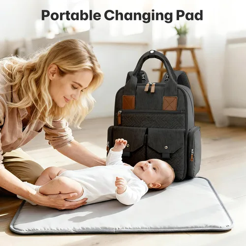 Vista 4 de JSTPRO Mochila para pañales – Bolsa de pañales grande con cambiador portátil como regalo de baby shower, bolsa de viaje unisex ligera e impermeable