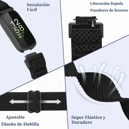 Vista 3 de Bcuckood Compatible con correas de reloj Fitbit Inspire 3/Inpsire 2/Inspire/Inpsire HR/Ace 2/Ace 3, correa elástica ajustable de repuesto