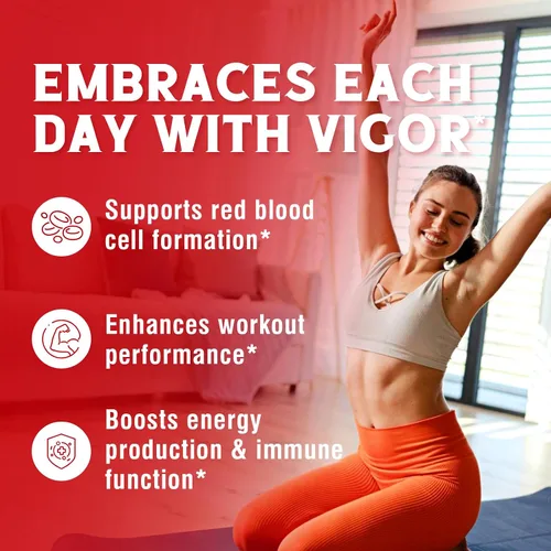 Vista 4 de Vitalibre Suplemento de hierro para mujeres y hombres, con vitaminas C, B6, B12 y folato, probióticos para mujeres, 100 mil millones de UFC, 15