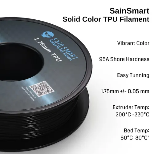 Vista 2 de Bobina de filamentos para impresoras 3D SainSmart, 0.06 pulgadas, flexible, TPU, 1,7 libras, Negro, 1