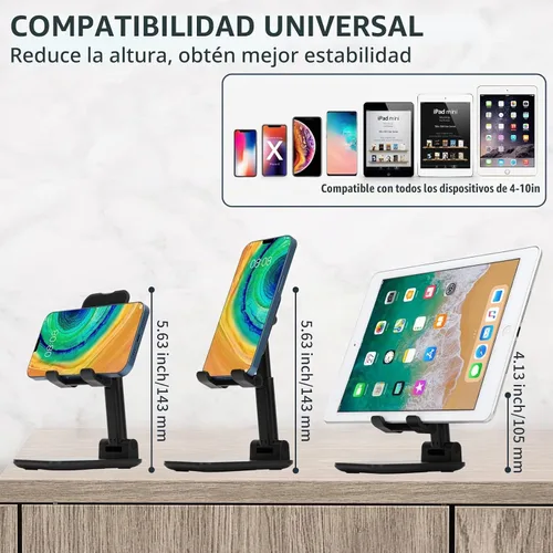 Vista 2 de HOTEMIA Soporte para teléfono celular, soporte plegable ajustable para teléfono para escritorio, soporte de iPhone compatible con todos los Negro