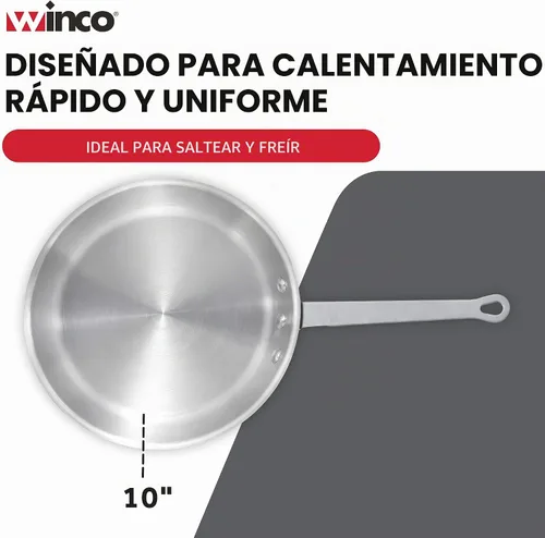 Vista 4 de Sartén Winco de aluminio de 10 pulgadas, acabado satinado