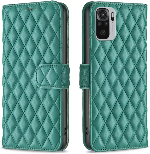 Vista 11 de Case for Xiaomi Redmi Note 10 4G/Note 10S,Rhombus Lambskin Pattern Premium Leather Wallet Kickstand Flip Case Magnetic Clasp Cover Black