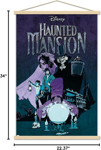 Vista 7 de Trends International Disney Haunted Mansion - Póster de pared de grupo, 22.375 x 34 pulgadas, paquete de impresión premium y colgador de madera