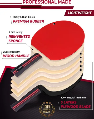 Vista 5 de Professional Ping Pong Paddle with ITTF Rubber and Carrying Case Table Tennis Racket with Speed 99, Spin 93, Control 90, Improves Accuracy and