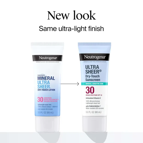 Vista 2 de Neutrogena Protector solar mineral ultra transparente de toque seco para cara y cuerpo, protección SPF 30 de amplio espectro UVA/UVB, protector
