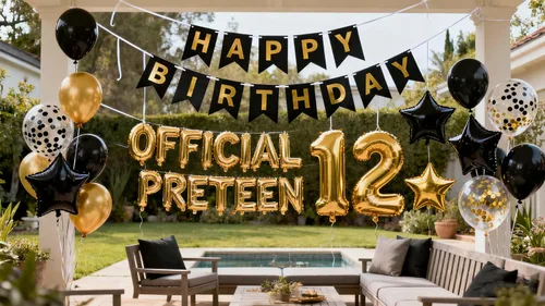Vista 5 de Decoraciones de fiesta de cumpleaños número 12 azul para niñas, pancarta de cumpleaños número 12, globos de papel de aluminio de cumpleaños azul