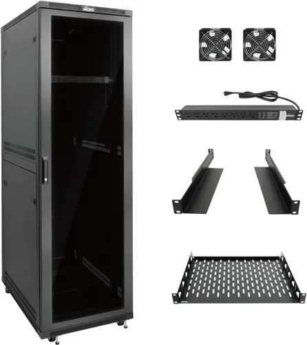 Vista 17 de Tecmojo Gabinete de rack de red, estante de servidor de 27U, profundidad de 23.6 pulgadas, soporta hasta 1800 libras, gabinete con cerradura