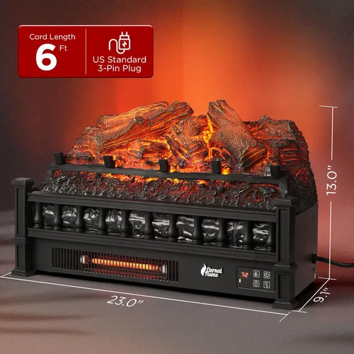 Vista 5 de TURBRO Eternal Flame - Troncos eléctricos infrarrojos para chimenea, 23 pulgadas de cuarzo infrarrojo, calentador de leña con control remoto, cama