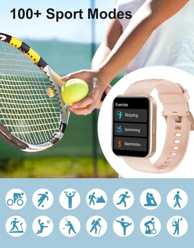 Vista 2 de Relojes inteligentes para hombres y mujeres (respuestas/hacer llamadas) compatibles con teléfonos iPhone Android, reloj inteligente de 1.85 Rosa