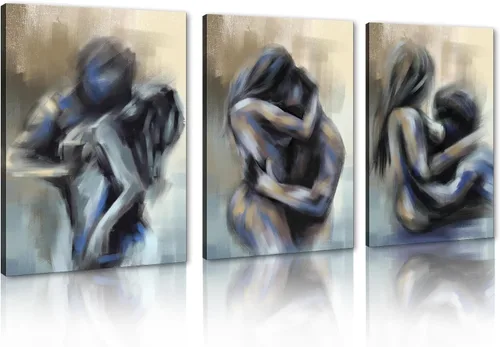 Vista 65 de Novatique 3 piezas de arte de pared sexy en blanco y negro para parejas desnudas, decoración de pared abstracta de amor para mujeres y hombres, arte