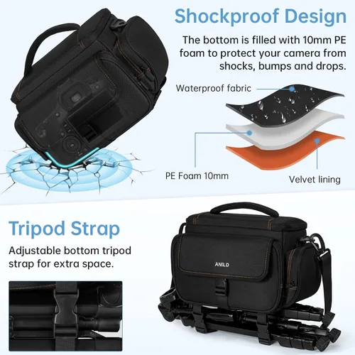 Vista 4 de ANILD DSLR - Bolsa cruzada para cámara fotográfica, resistente al agua, bolsa de mensajero para cámara fotográfica de viaje con soporte