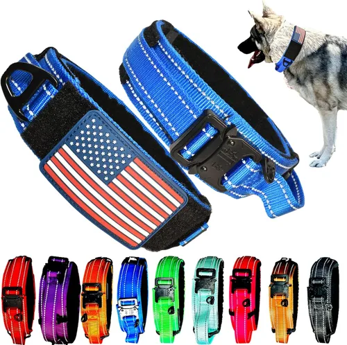 Vista 12 de Collar táctico para perros de 2 pulgadas de ancho con asa de control, ajustable para perros medianos y grandes, estilo militar con hebilla de metal