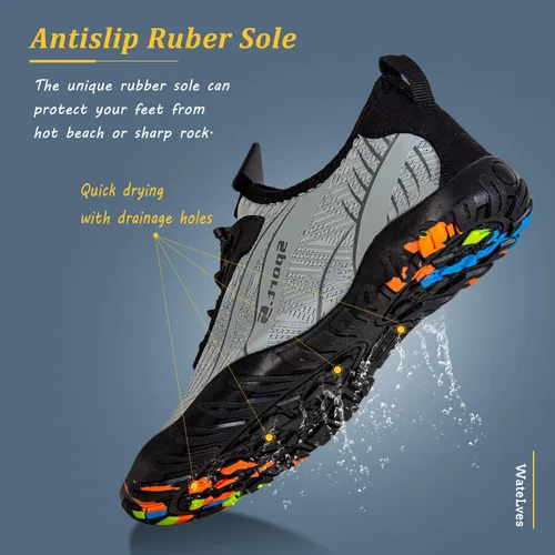 Vista 5 de WateLves - Zapatos de agua para hombres y mujeres, para natación, playa, piscina, surfear, hacer yoga o aeróbico acuático, calcetines para el agua