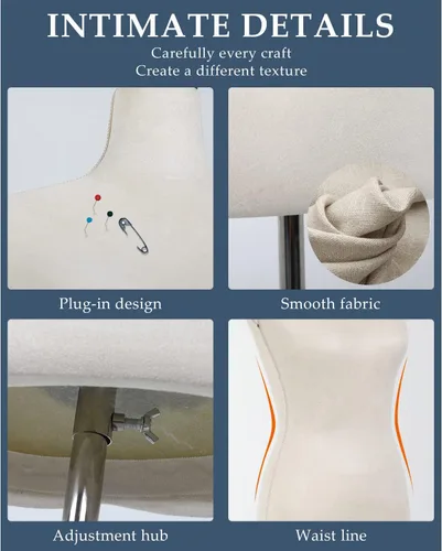 Vista 4 de HCY Maniquíes femeninos Torso forma de maniquí soporte para exhibición de 60 a 67 pulgadas de altura ajustable para coser base de madera, cuerpo