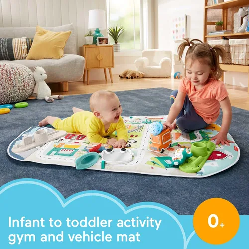 Vista 2 de Fisher-Price Alfombra de juegos para bebé, gimnasio de ciudad a jumbo con música y luces para juegos de desarrollo, recién nacidos a partir de 0