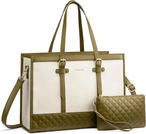 Vista 13 de LOVEVOOK Bolsa para Laptop para Mujeres de 15.6 pulgadas Bolsa Tote de Lona para Laptop, Bolsa de Trabajo de Gran Capacidad con Bolso de Mano, Bolsa