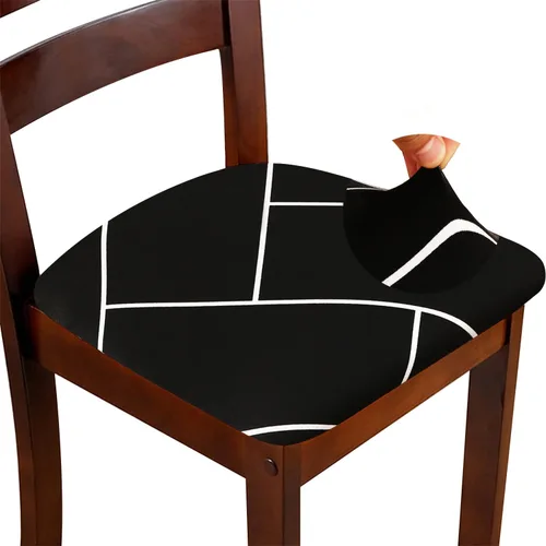Vista 10 de Juego de 4 fundas de asiento para silla, elásticas, estampadas, para comedor, cuadradas, extraíbles y lavables, fundas de cojín para cocina, oficina