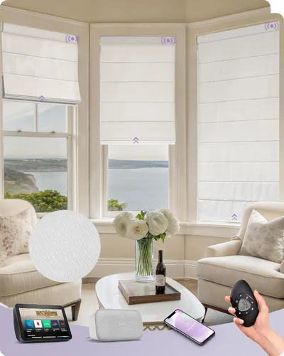 Vista 10 de Graywind Persianas romanas inteligentes compatibles con Alexa Google, persianas motorizadas recargables con control remoto de filtrado de luz
