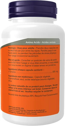 Vista 3 de Now Foods L-Tirosina 500 mg - 120 Cápsulas