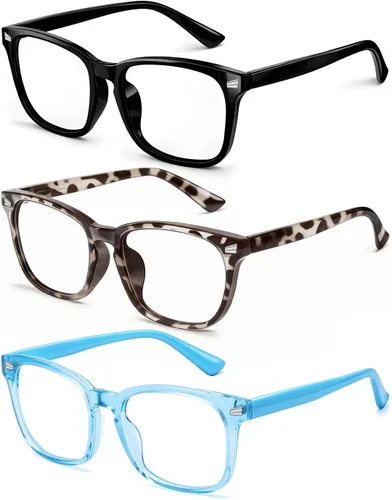 Vista 18 de Gafas de luz azul para niños y niñas, paquete de 2 lentes de luz azul para adolescentes y niños, anteojos falsos, anteojos para niños pequeños, de 6