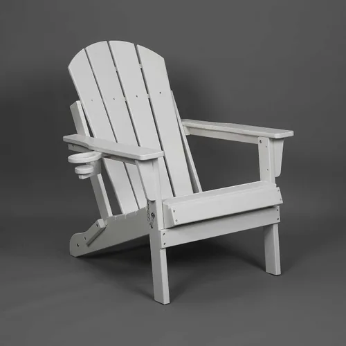 Vista 9 de Silla Adirondack plegable con soporte para tazas, silla de exterior de HDPE resistente a la intemperie, silla de césped de grano de madera para Negro