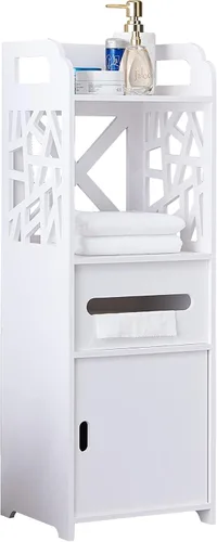 Vista 3 de KB Designs - Armario de almacenamiento impermeable para piso de baño con puerta y estante, color blanco