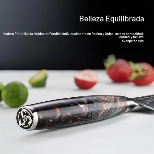 Vista 5 de Cuchillo utilitario japonés de 5.5", acero Damasco VG10 de 67 capas forjado