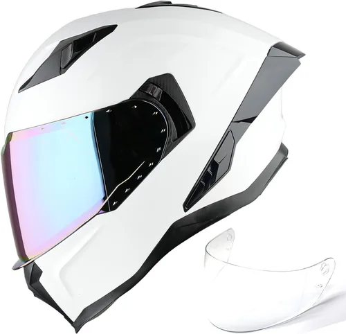 Vista 14 de 1Storm Casco integral de motocicleta para adultos, hombres y mujeres, casco de carreras de bicicleta de calle, aprobado por DOT, con un escudo extra