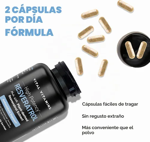 Vista 7 de Vitaminas Vitales Resveratrol, 600mg con 300mg Trans-Resveratrol