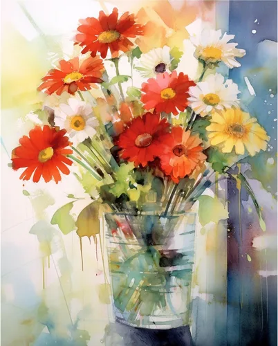 Vista 2 de Tucocoo Kit de pintura de margaritas coloridas por números con pinceles y pigmento acrílico sobre lienzo para adultos, hermoso proyecto
