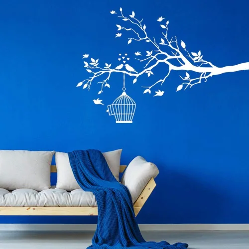 Vista 8 de Mix Decor - Vinilo adhesivo de pared de ramas para pared, diseño de pájaros y árboles, fondo de TV familiar, papel tapiz de vinilo extraíble