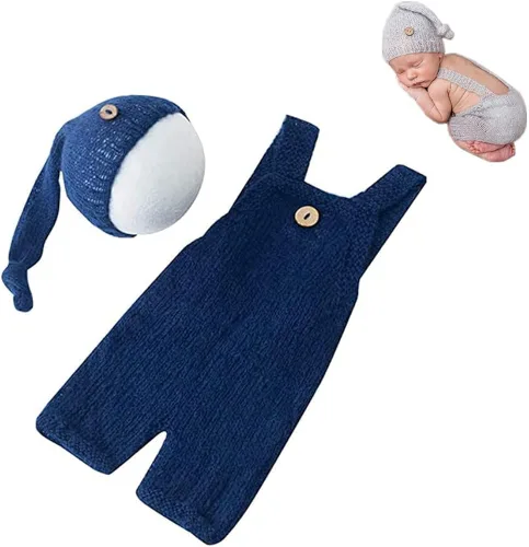 Vista 3 de Vemonllas Lindo disfraz de bebé recién nacido para niños y niñas, accesorios de fotografía, sombrero y pantalones