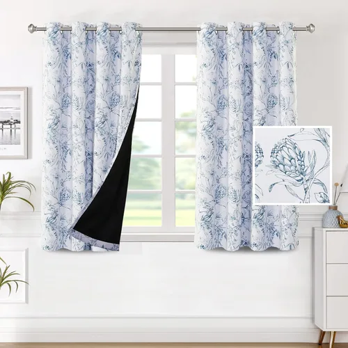 Vista 35 de H.VERSAILTEX - Cortinas 100% blackout con estampado floral de cattleyas, 45 pulgadas de largo, juego de 2 paneles térmicos con forro negro, a prueba